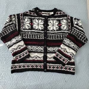 David Brooks Petite Hand Knit Wool Blend Fair Isle Cardigan Sweater M Scandigirl